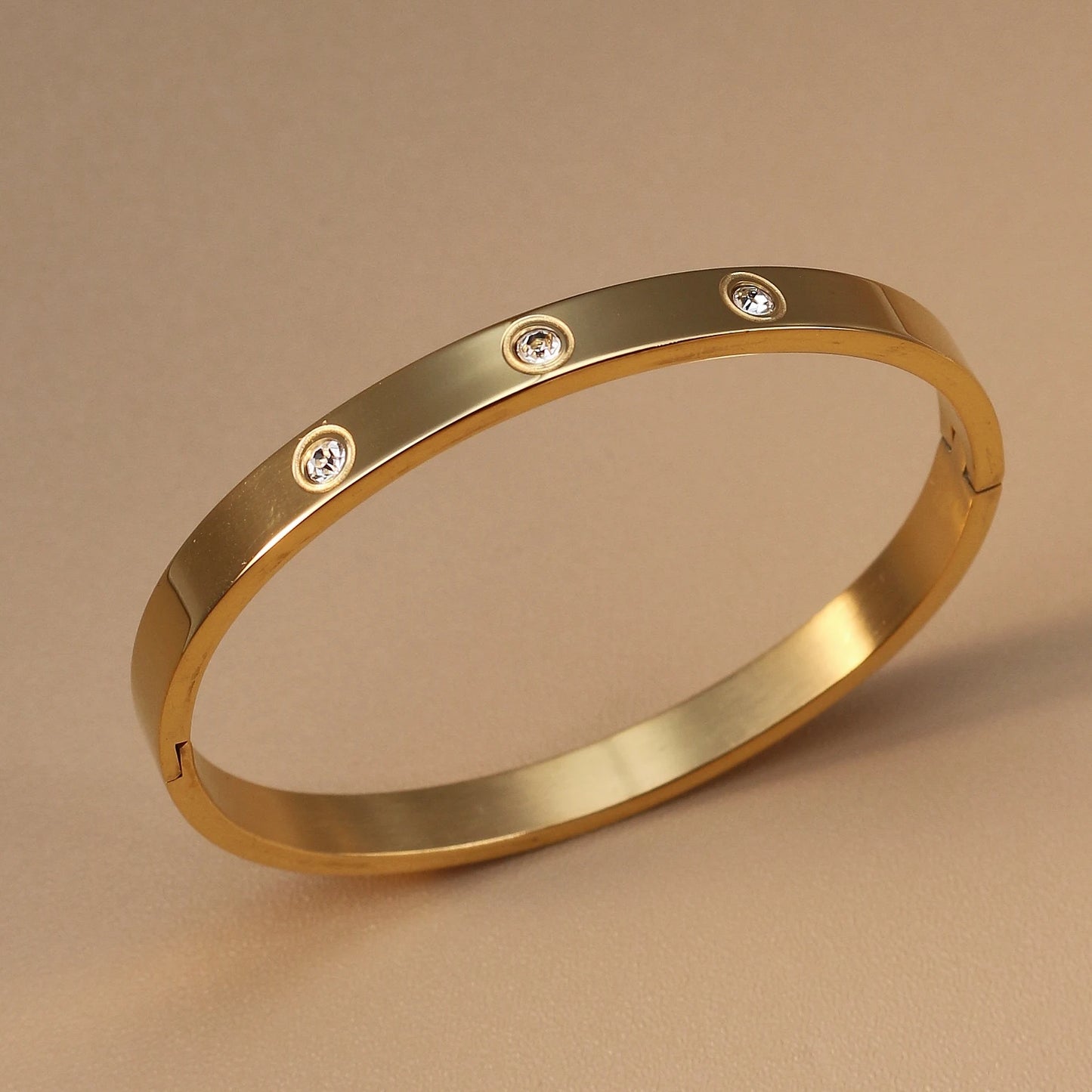 Women Roman Numeral 18k Gold Color Stainless Steel Zircon Bracelet Bangles