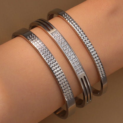 Stainless Steel 18K Gold Plated Zircon Women's Bracelet Bangles Gifts