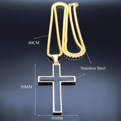 Men Stainless Steel Christian Religious Hip Hop Cross Pendant Necklace