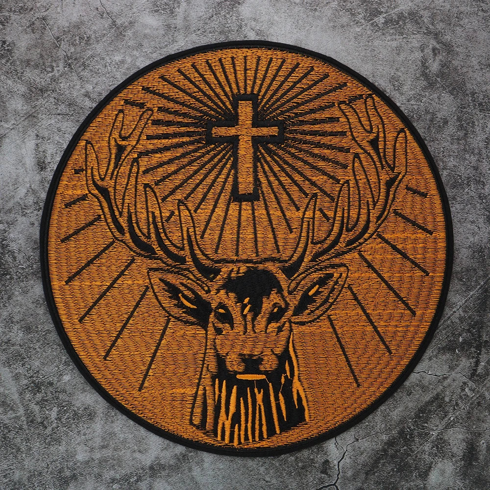 Embroidered Orange circle goat Animals patch Appliques Iron On Patches for Clothing Patches