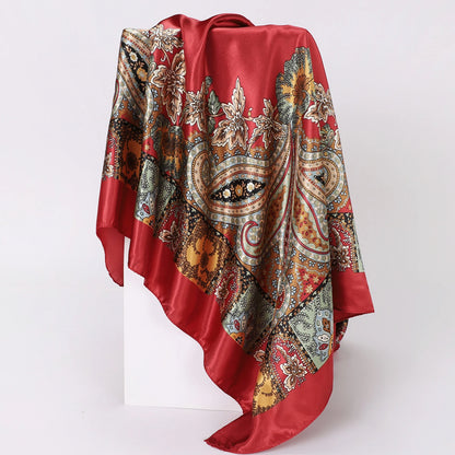 90cm Women Four Seasons Square Silk Satin Bandana Wrap Shawl Scarves Scarfs gfK2