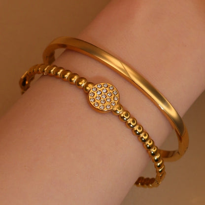 Women Fashion 2-in-1 Plated 18K Gold Zircon Stainless Steel Designer Bracelet Bangle