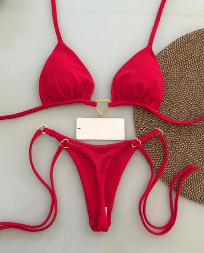 Solid Color Bikini Women Low Waist Lace-up Fashionable Swimsuit Two-piece suit