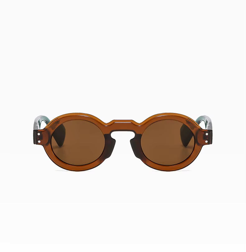 Women Men Punk Double Color Shades Rivets Clear Lens Frame UV400 Round Sunglasses