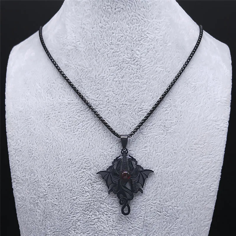 Men Stainless Steel Gothic Black Witchcraft Dragon Satan Viking Wolf Owl Wizard Necklace