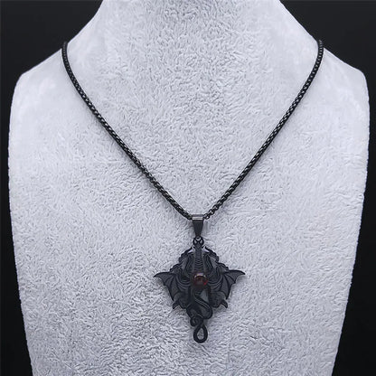 Men Stainless Steel Gothic Black Witchcraft Dragon Satan Viking Wolf Owl Wizard Necklace