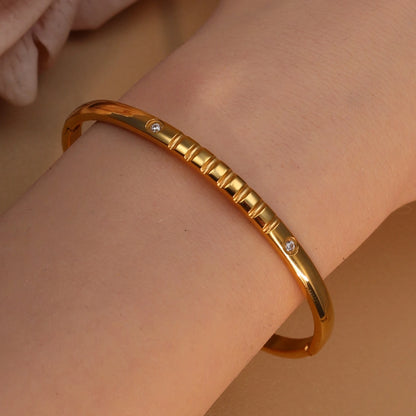 Vintage 18K Plated Stainless Steel Crystal Women's Fashion Bangles Bracelet