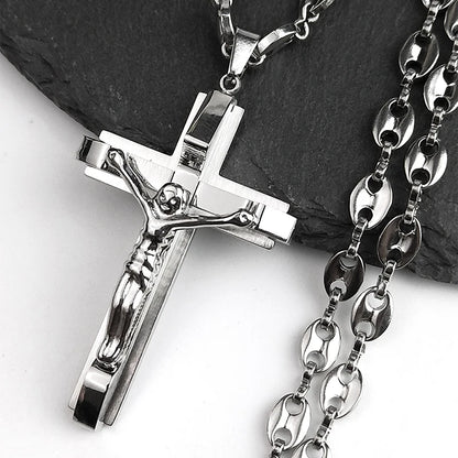 Men Stainless Steel Gold Color Christian Jesus Cross Crucifix Pendant Necklace