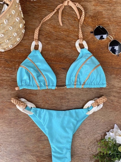 Women Bandeau Bikini Swimwear Push Up Thong Patchwork Swimsuit Backless Bathing Suit