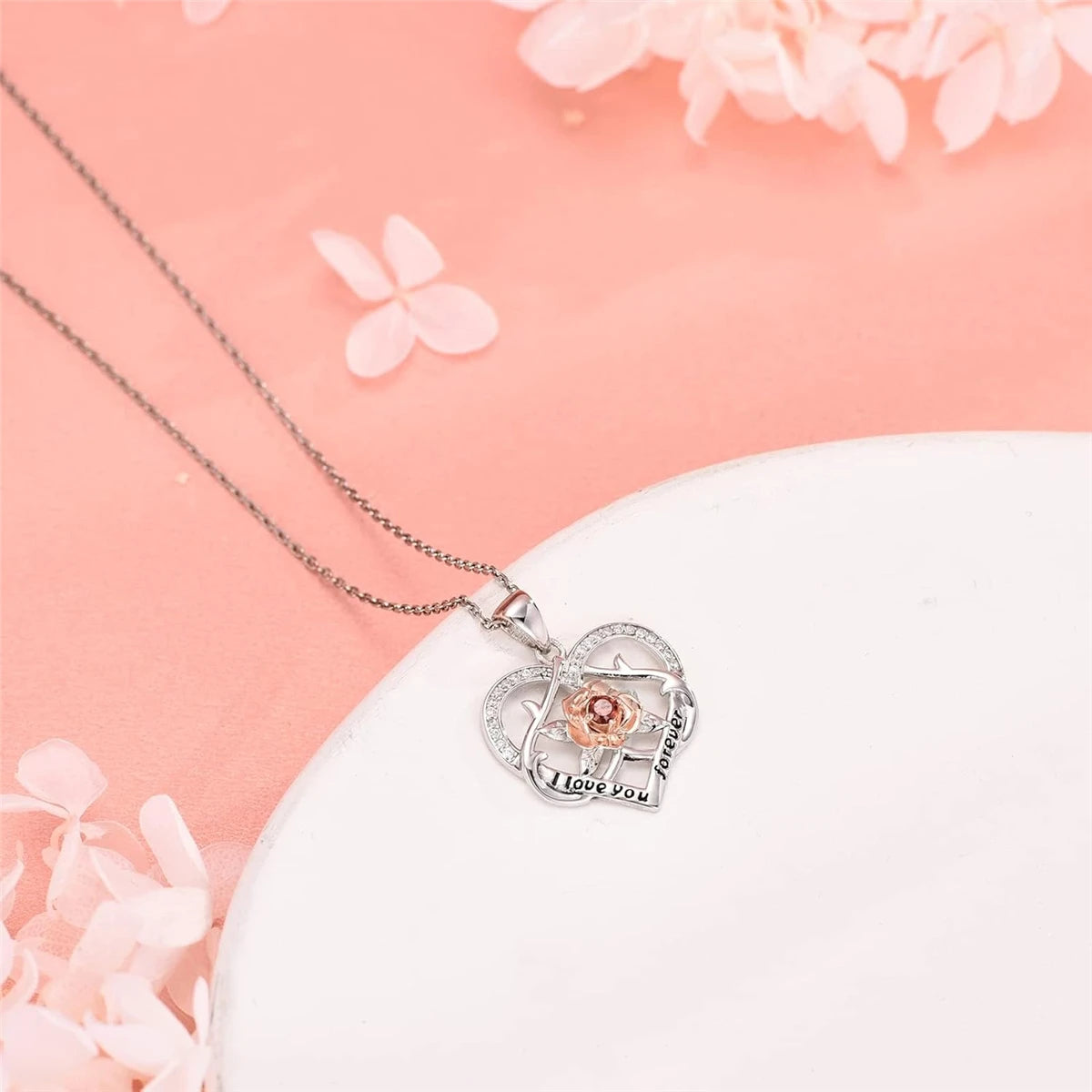 Women Perfect Valentine's Day Fashion I Love You Forever Heart-shape Rose Necklace Gift