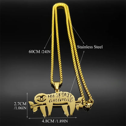 Cute Sleep Sloth My Spirit Animal Women Men Stainless Steel Gold Silver Chain Necklace