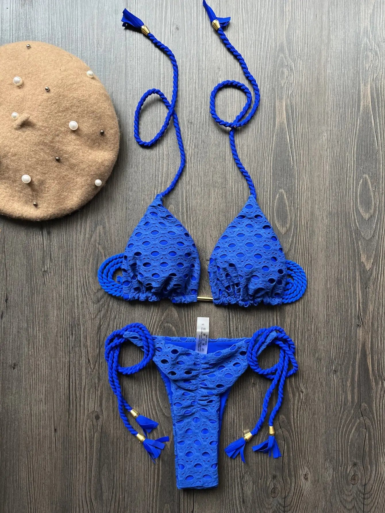 sexy women split swimsuit 2-piece beach swimsuit w/ braided straps bikini set