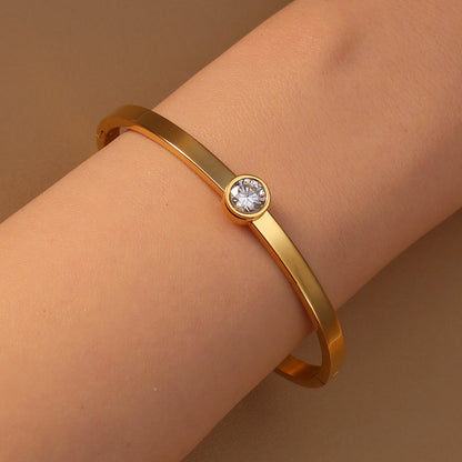 Women Roman Numeral 18k Gold Color Stainless Steel Zircon Bracelet Bangles