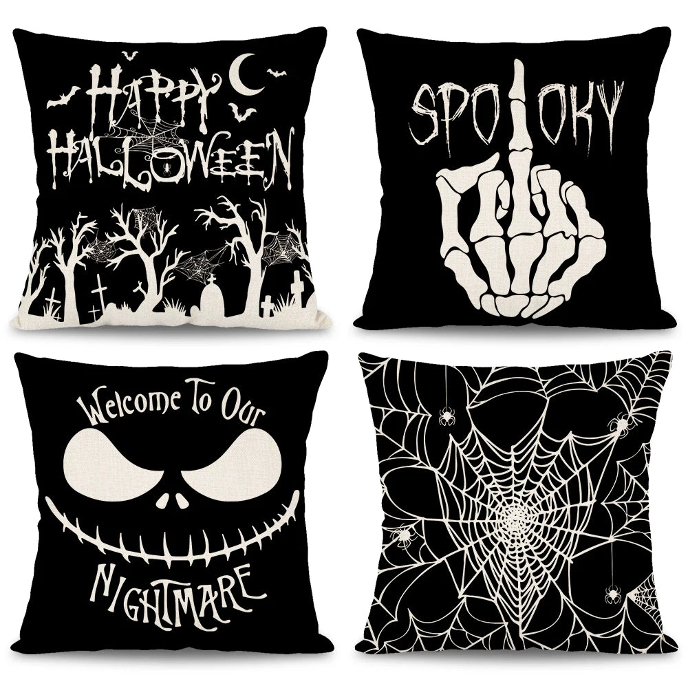 18x18 Inches Halloween Skull Spider Spooky Web Design Sofa Cushion Pillowcase Home Decor