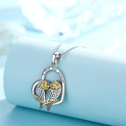 Vintage Two-Tone Couple Owl Pendant Necklace