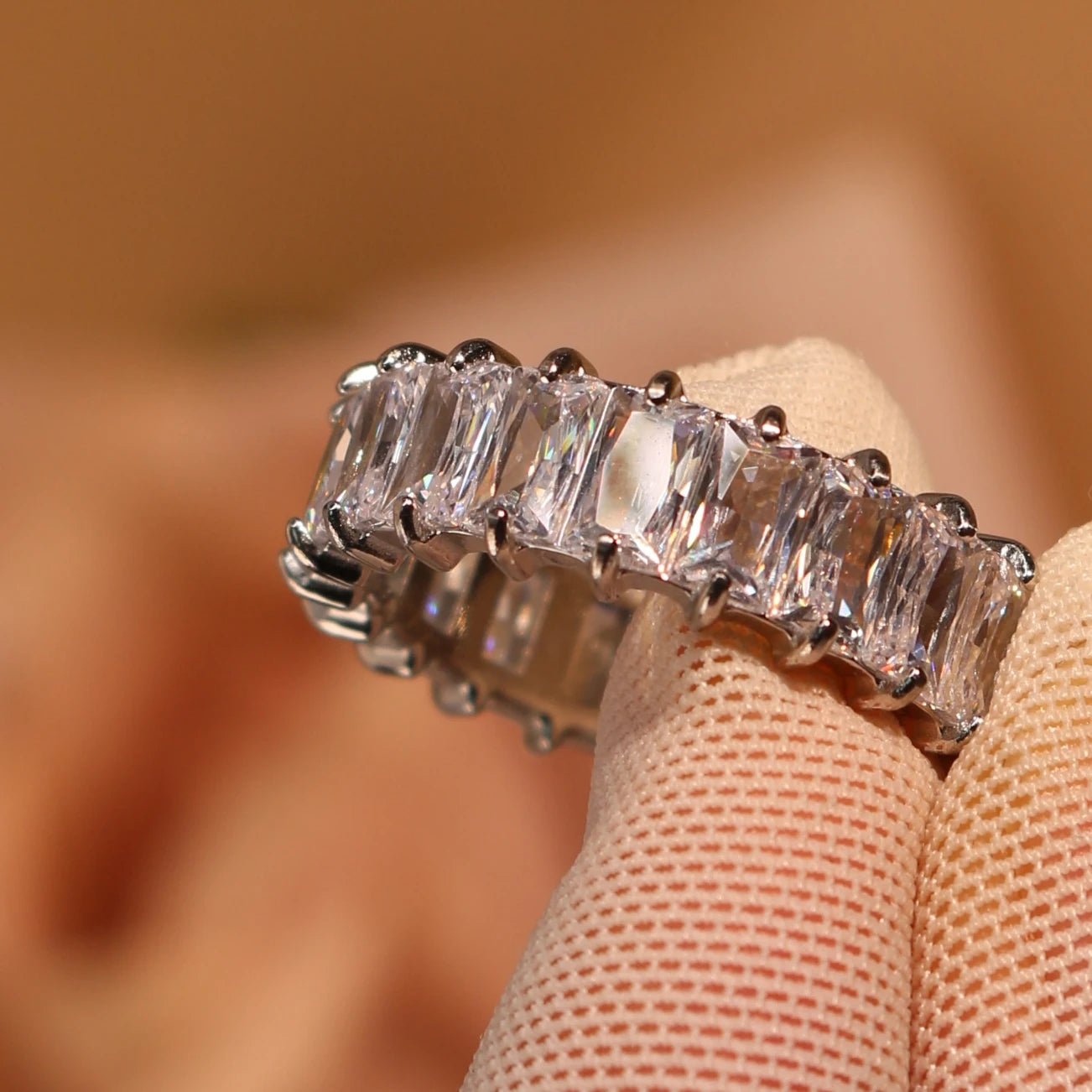 Square Zircon Stainless Steel plated 18K gold color Women's Wedding Ring