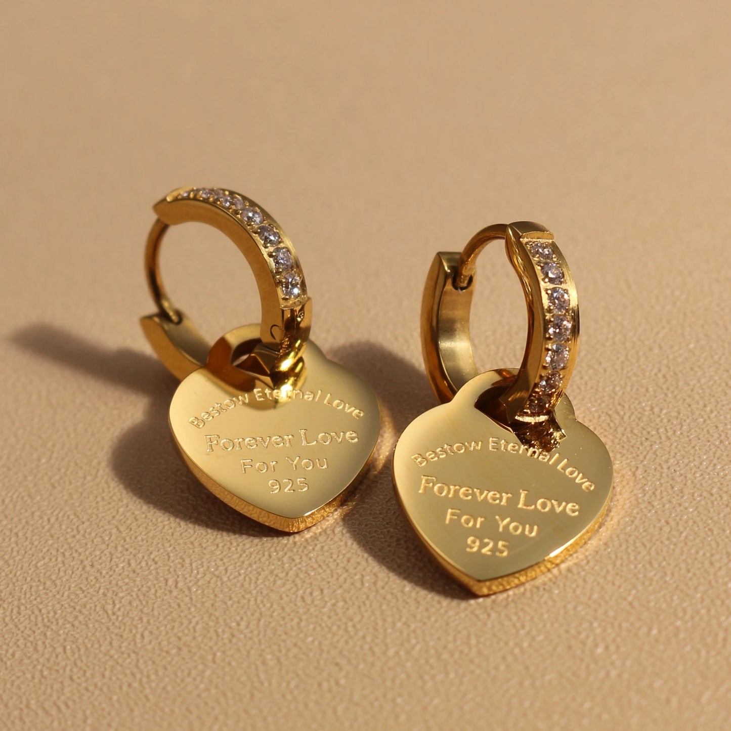 Women Heart Pendant Women Zircon Stainless Steel Gold Color Charm Earrings