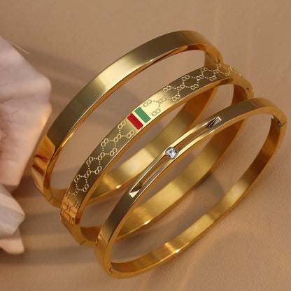 18K Gold Plated Stainless Steel Polished Zircon 50MM Bangles Bracelet