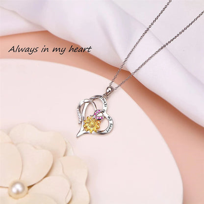 Women Fashion Charm Double Heart Ladybug Sunflower Memorial Pendant Necklace Gifts