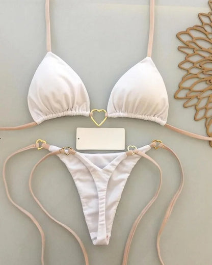 Solid Color Bikini Women Low Waist Lace-up Fashionable Swimsuit Two-piece suit