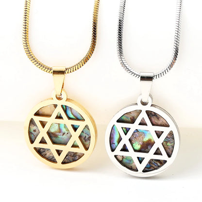 Women Men Abalone Stainless Steel Gold Color Jewish Star of David Aesthetic Hexagram Amulet Necklace