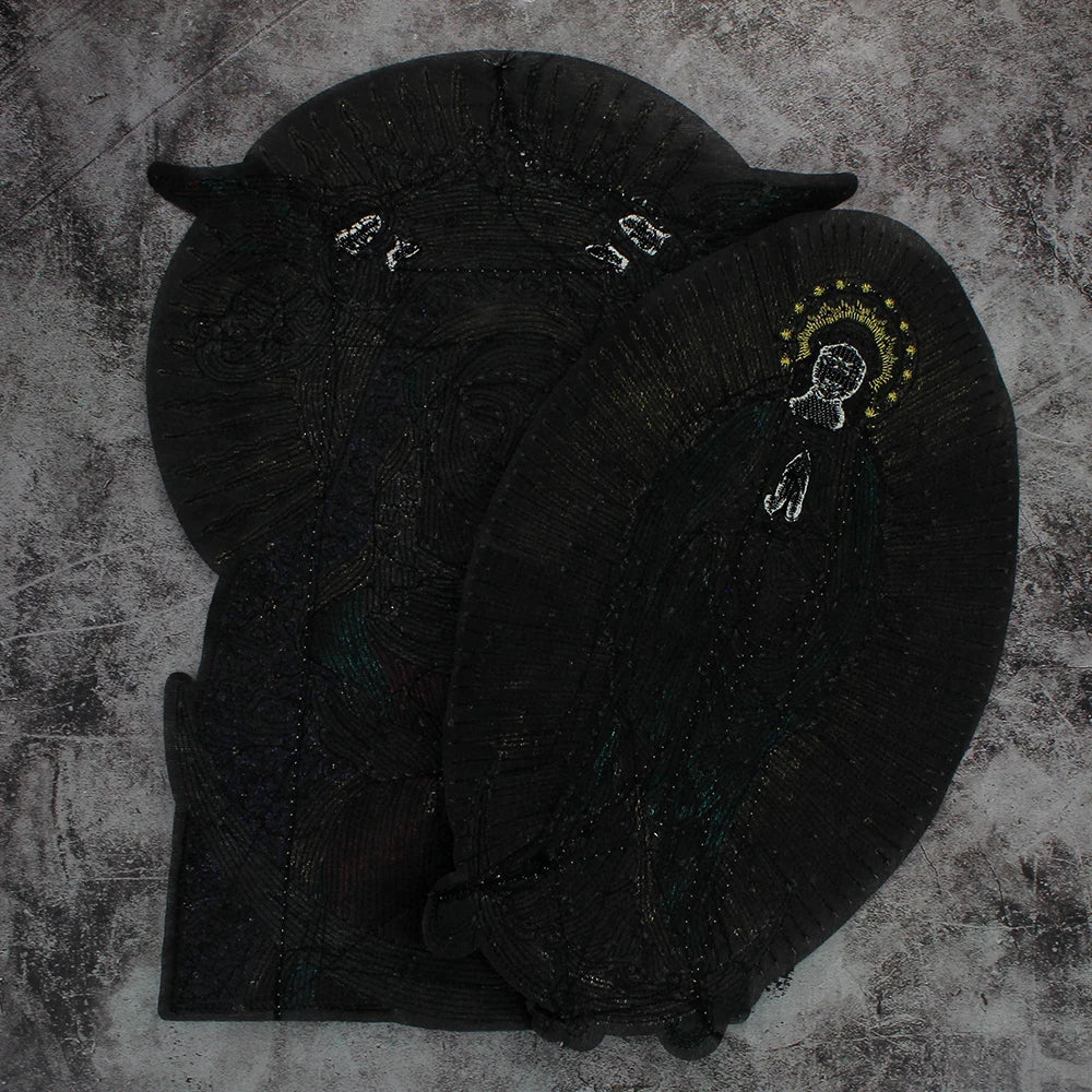 Large Sequins cross rose Blessed Virgin Mary Goddess Embroidery Patches for Clothes DIY sew Stripes Applique