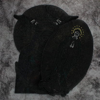 Large Sequins cross rose Blessed Virgin Mary Goddess Embroidery Patches for Clothes DIY sew Stripes Applique