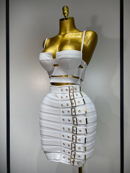 Sexy Cut Out Mini Bandage Two Piece Celebrity Evening Birthday Club Party Skirt Dress