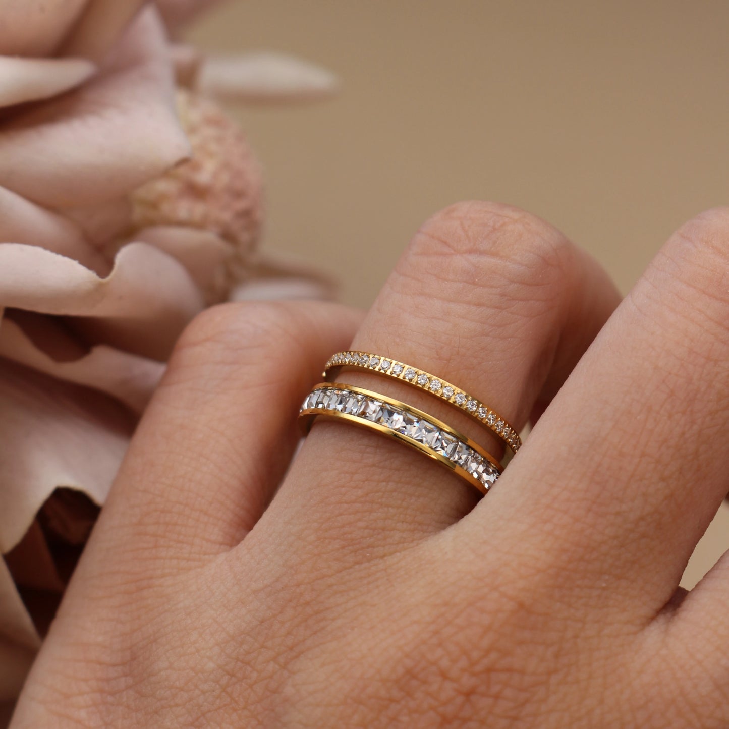 Women 18k Gold Color Cubic Zircon Stainless Steel Fashion Crystal Wedding Party Ring