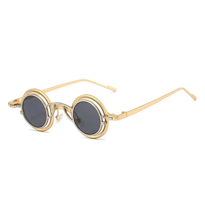 Women Round Two in One Pure Titanium Y2K Steampunk UV400 Sunglasses Glasses