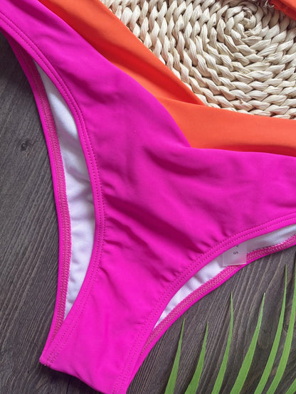 Sexy Solid Splicing Bikinis Swimsuit Two-piece Triangle Thong Swimwear Bathing Suit Brazilian