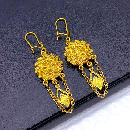 Dubai Ethiopia Tassel Gold Color African Women Bridal Wedding Drop Earrings