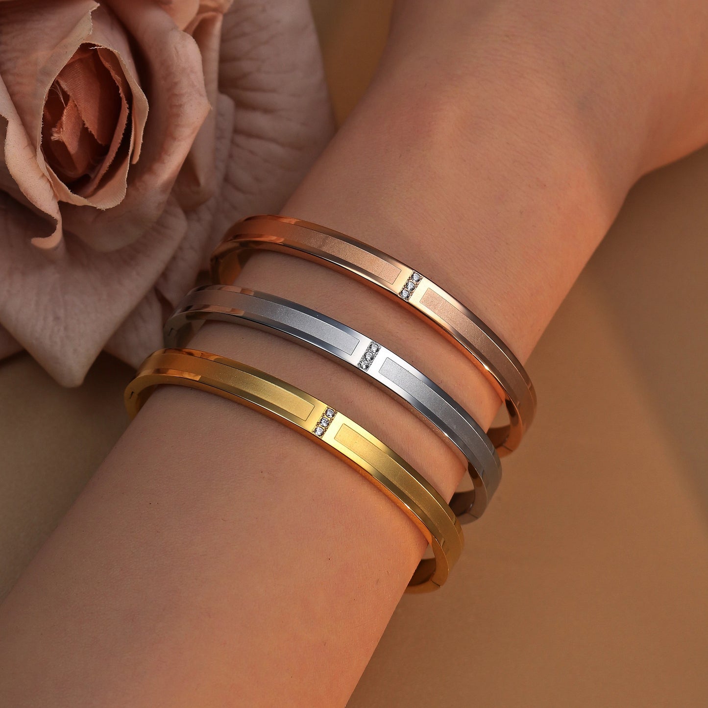 18K Plated Stainless Steel Zircon Fashion Women's Bracelet Bangles Gifts