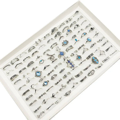 100pcs/Lot Wholesale Bohemia Mixed Style Rhinestone Snake Fake Opal Stone Enamel Rings