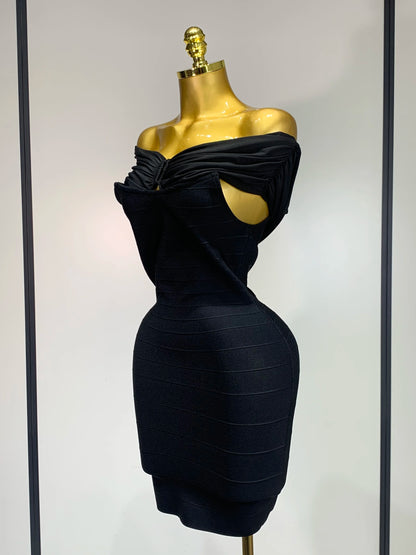 Sexy Strapless Black Off-shoulder Mini Bandage Celebrity Cocktail Party Evening Dress