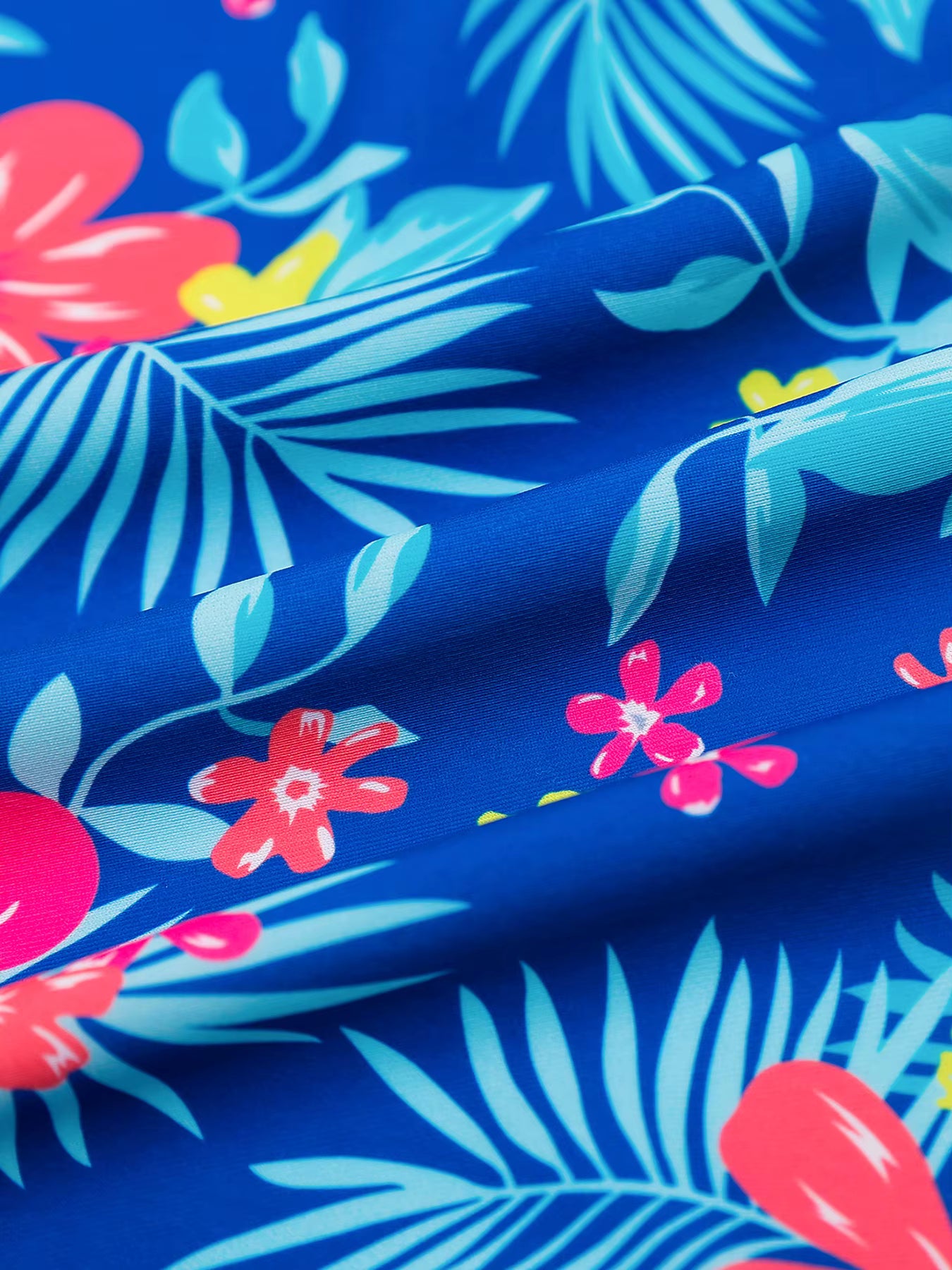 Girls Kids One-Piece Long Sleeve Plants Print Beach Swimwear Boyleg Shorts Swimsuit