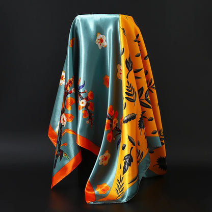 90cm Women Four Seasons Square Silk Satin Bandana Wrap Shawl Scarves Scarfs gfK4