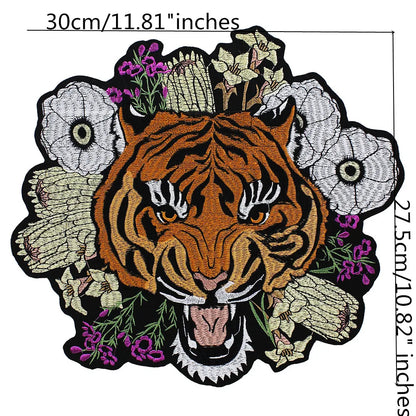 Large Size Biker Applique Fierce Tiger head Embroidery Patches Iron on for Clothes Animal Stickers Patch