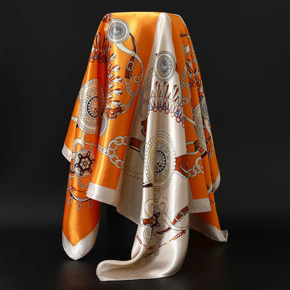 90cm Women Four Seasons Square Silk Satin Bandana Wrap Shawl Scarves Scarfs gfK4