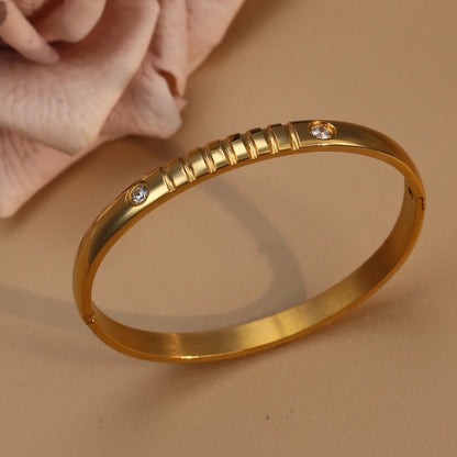 Vintage 18K Plated Stainless Steel Crystal Women's Fashion Bangles Bracelet