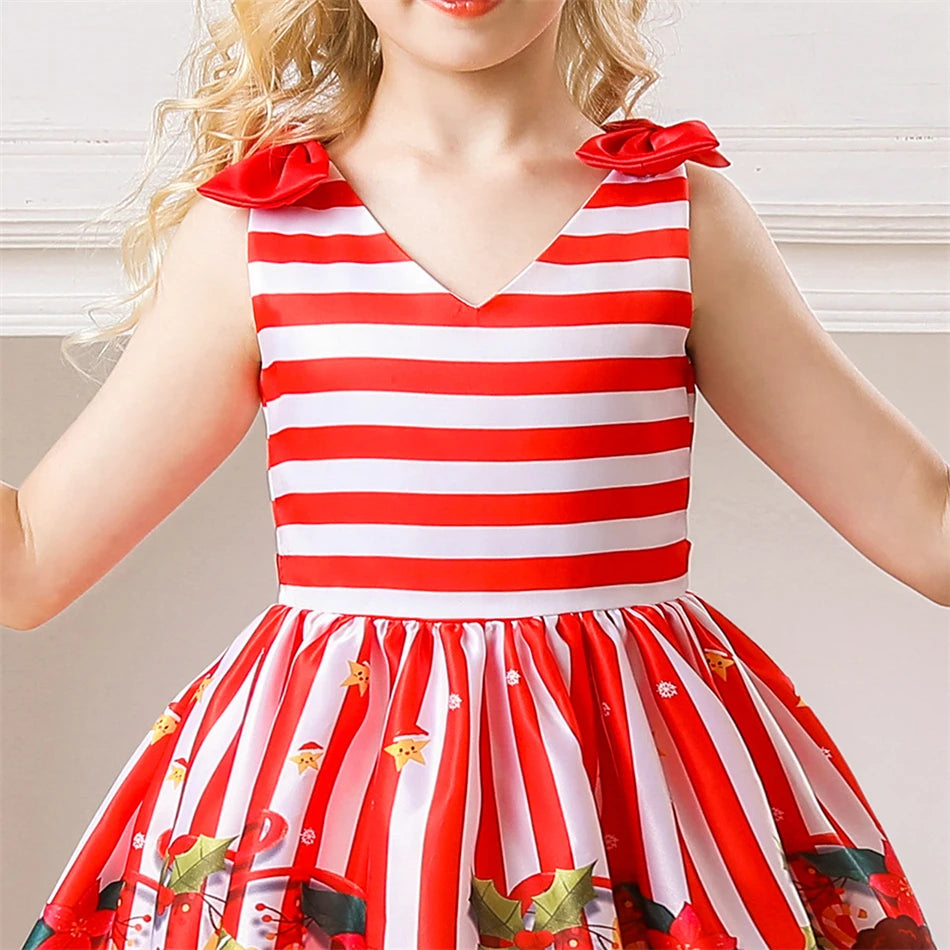 Girls Kids New Year Party Santa Claus Snowman Print Cosplay Costume Xmas Princess Theme Party Dress