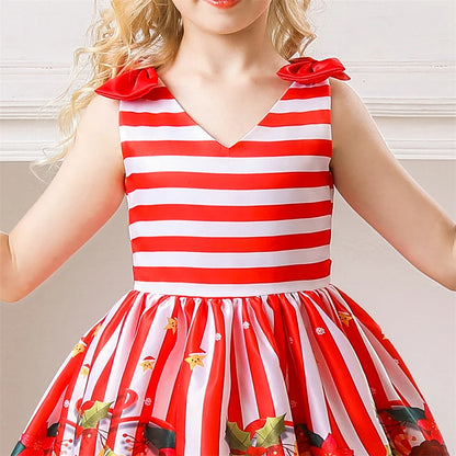 Girls Kids New Year Party Santa Claus Snowman Print Cosplay Costume Xmas Princess Theme Party Dress