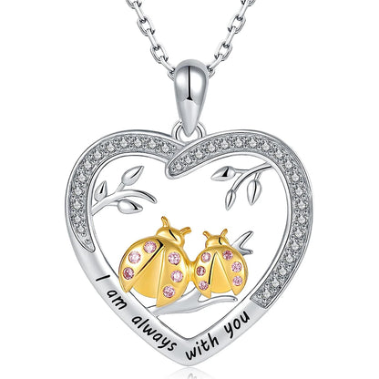 Creative Heart Shape Two-Color Couple Ladybug Charm Pendant Necklace