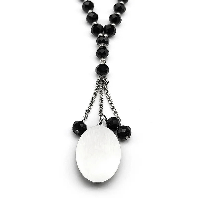 Women Men Stainless Steel Gold Color Amulet Prayer Beads Orthodox Church Saint Glass Medal Car Pendant Necklace