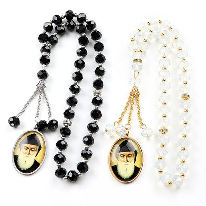 Women Men Stainless Steel Gold Color Amulet Prayer Beads Orthodox Church Saint Glass Medal Car Pendant Necklace