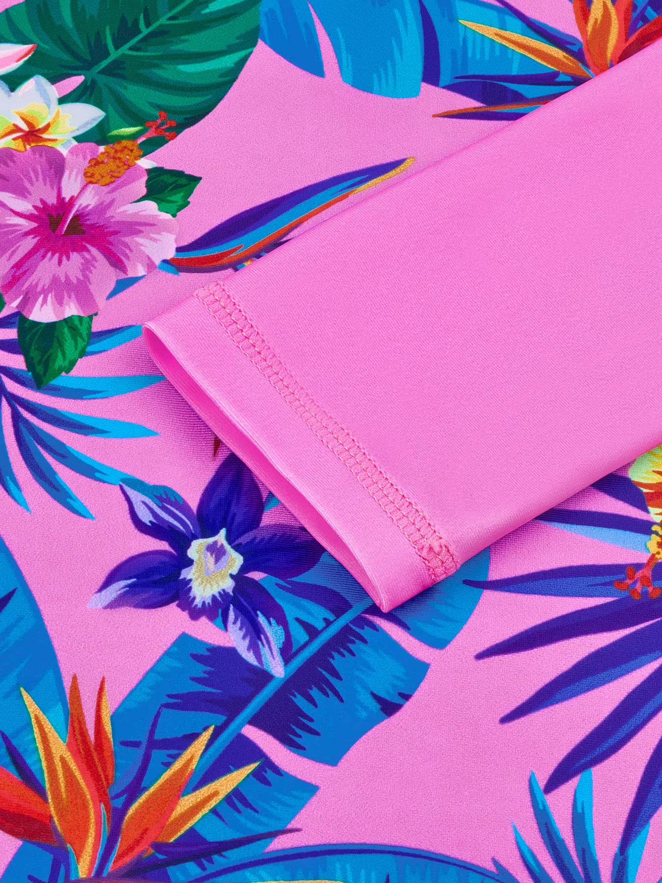 One-Piece Kids Girl Long-Sleeved Pink Plants Print Zipper Boyleg Shorts Swimming Swim Romper