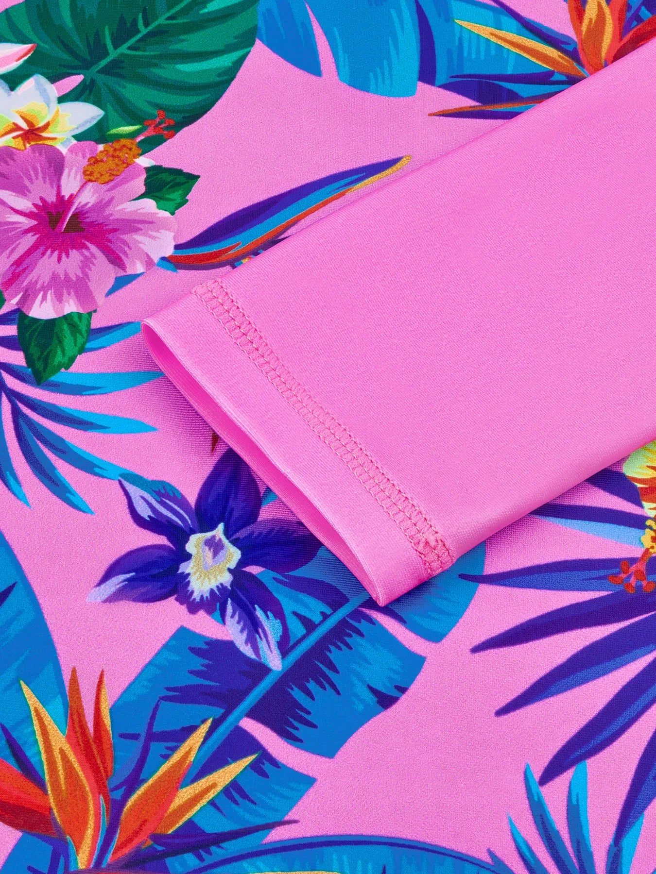 One-Piece Kids Girl Long-Sleeved Pink Plants Print Zipper Boyleg Shorts Swimming Swim Romper