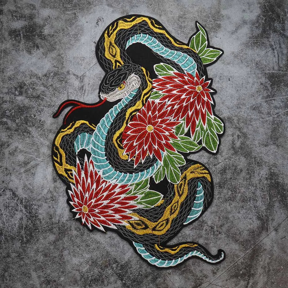 Colorful Python Embroidered Motorcycle Patch Appliques Iron on Patches Badge Clothes Sewing