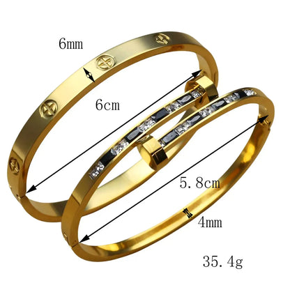 Fashion Cross Crystal Design Stainless Steel Gold Color Stacking Bracelet Bangle