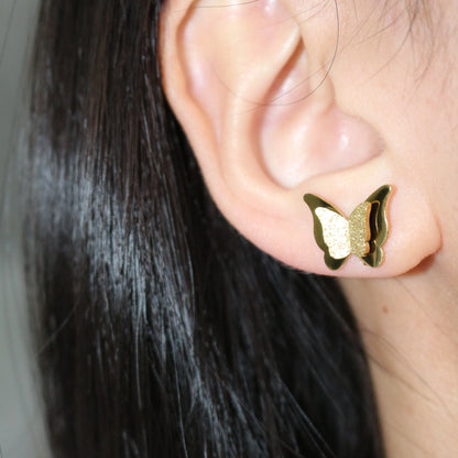 Sweet Romantic Gold Color Three-Dimensional Butterfly Design Stainless Steel Stud Earrings